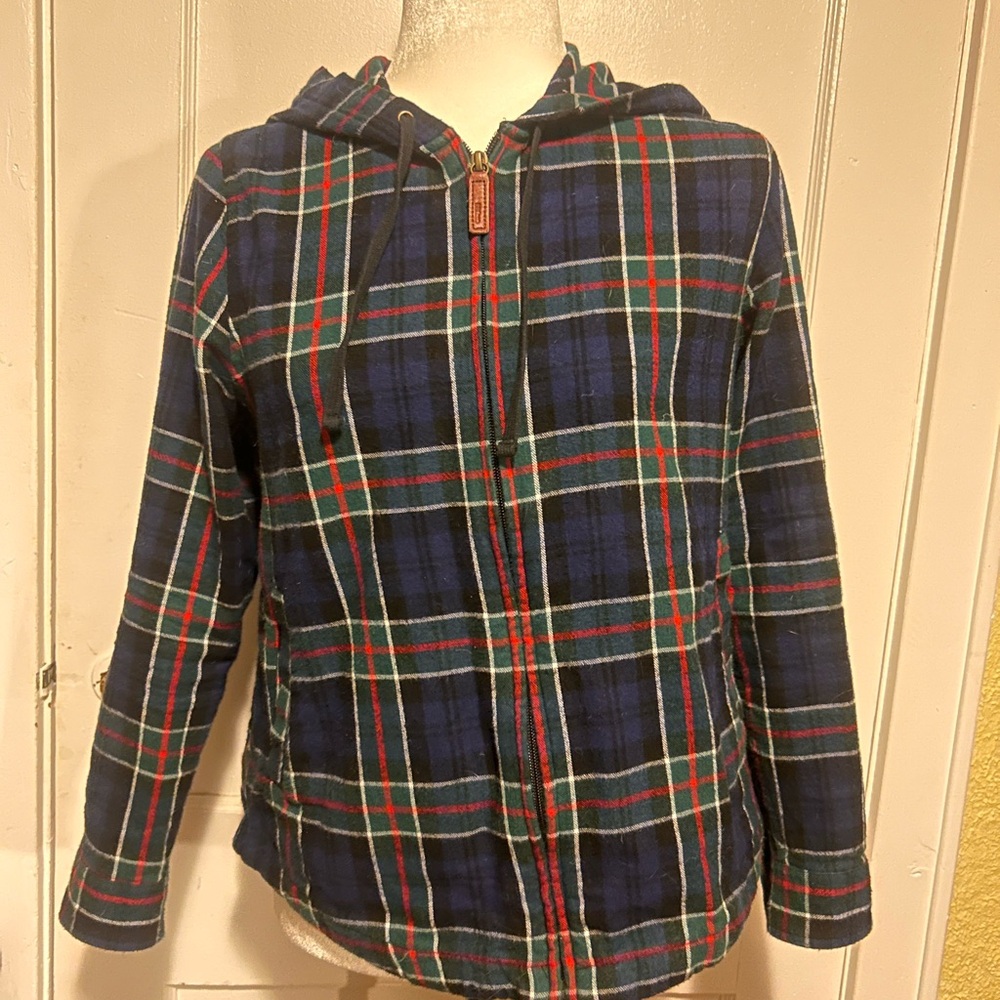 NWOT LL Bean Plaid Hooded Flannel Shirt Jacket